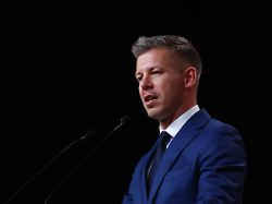 peter magyar tisza party leader elected for a new hungarian prime minister speaks during the press conference a day after the parliamentary election in budapest hungary on april 13 2026