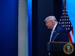 president donald trump departs after speaking with reporters during a news conference in the james brady press briefing room at the white house monday april 6 2026 in washington