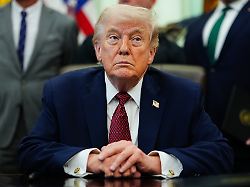 president donald trump listens in the oval office of the white house saturday april 18 2026 in washington