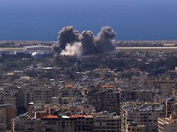 smoke rises following an israeli strike on the southern suburbs of beirut as seen from baabda lebanon april 8 2026