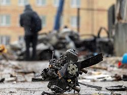 the engine of a russian drone lies at the impact site in a residential neighborhood amid russia s attack on ukraine in vyshneve outside kyiv ukraine april 3 2026