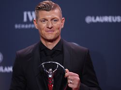 toni kroos poses with the laureus sporting inspiration award during the 2026 laureus world sports awards ceremony in madrid spain monday april 20 2026