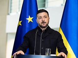 ukrainian president volodymyr zelensky is pictured during a press conference at the chancellery in berlin germany on april 14 2026 german chancellor friedrich merz is not in the picture