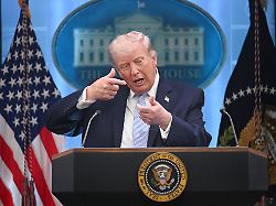 washington dc april 06 the united states president donald trump holds a press conference in the james s brady press briefing room at the white house on april 6 2026 in washington dc
