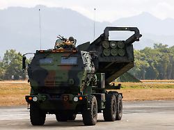 a high mobility artillery rocket system himars vehicle is on display during an annual military exercise ahead of lunar new year in taichung taiwan january 27 2026