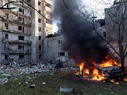 a car burns near an apartment building at the site of a russian military strike amid russia s attack on ukraine in kramatorsk ukraine may 25 2026