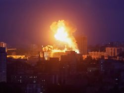 an explosion lights up the sky over the city during a russian missile and drone strike amid russia s attack on ukraine in kyiv ukraine may 24 2026