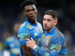 aurelien tchouameni real madrid cf and federico valverde real madrid cf looks on during the laliga ea sports match between real madrid v elche cf at santiago bernabeu on march 14 2026 in madrid spain