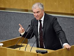 chairman of the state duma of russia vyacheslav volodin during his speech at the session