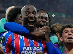 crystal palace s jean philippe mateta celebrates after scoring during the europa conference league final soccer match between crystal palace and rayo vallecano in leipzig germany wednesday may 27 2026 1