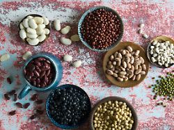 directly above shot of various beans on table in kitchen publicationxinxgerxsuixautxhunxonly asf06478