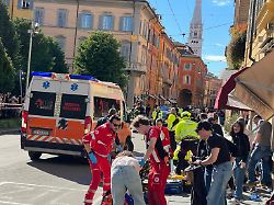 law enforcement and emergency workers respond after a car plowed into a dozen pedestrians in downtown modena italy may 16 2026 some people were injured some seriously