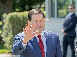 may 12 2026 washington district of columbia united states u s secretary of state marco rubio leaves the white house with president donald trump as they depart for china