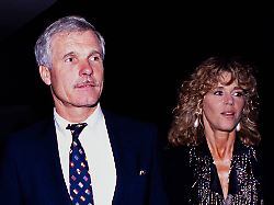 may 6 2026 atlanta georgia usa ted turner and wife jane fonda arrive at 10 year anniversary celebration at cnn atlanta 1990