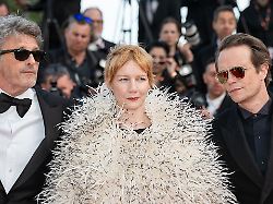 pawel pawlikowski sandra huller and august diehl attend the competition screening red carpet of the movie fatherland during the 79th cannes film festival cannes france 2026 05 14