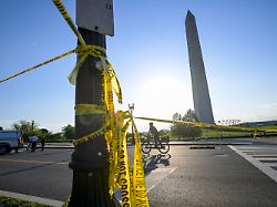 police tape remains around the scene after a person was shot by law enforcement near the washington monument in washington monday may 4 2026 ap photo rod lamkey jr