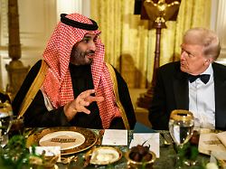 president donald trump hosts a dinner for crown prince and prime minister mohammed bin salman al saud of saudi arabia tuesday november 18 2025 in the east room of the white house