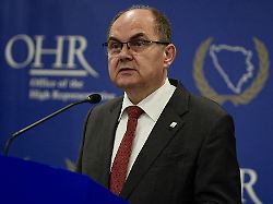 sarajevo bosnia and herzegovina april 24 high representative for bosnia and herzegovina christian schmidt speaks during a press conference in sarajevo bosnia and herzegovina on april 24 2025