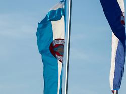 vukovar croatia may 11 2018 croatian coat of arms called grb republike hrvatske with a mention of the country in ancient croatian alphabet called glagolitic script