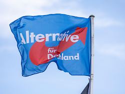 afd symbolbild afd fahne an einem wohnhaus in der pfalz