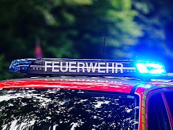 aufschrift feuerwehr auf feuerwehrauto mit blaulicht symbolfoto blaulicht 08 06