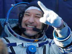 esa astronaut luca parmitano reacts after landing with the soyuz ms 13 space capsule in zhezkazgan kazakhstan february 6 2020