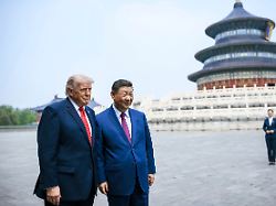 may 18 2026 beijing china chinese president xi jinping right poses with u s president donald trump during a tour of the temple of heaven may 14 2026 in beijing china