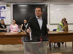 pristina kosovo june 7 kosovoaeos current prime minister albin kurti casts his vote during the snap general election in pristina kosovo on june 7 2026