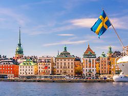 stockholm old town city skyline cityscape of sweden at sunset