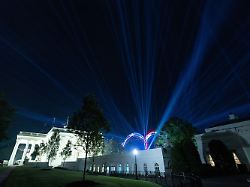 the white house is seen illuminated during a light show in preparations for the upcoming ufc freedom 250 fights on the south lawn of the white house saturday june 13 2026 in washington 3