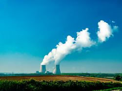 view on cooling towers of nuclear power plant thermal power station in which heat source is nuclear reactor france europe cheap energy source