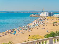 burgas bulgaria july 11 2026 crowded burgas beach and sea station during summer season