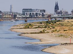 der rheinpegel ist auch in koeln niedrig