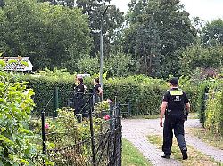 einsatzkraefte der polizei arbeiten in einer kleingartenkolonie in spandau 1