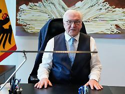 german president frank walter steinmeier welcomes media on his first day at his new presidential office while schloss bellevue undergoes renovation in berlin germany friday july 10 2026