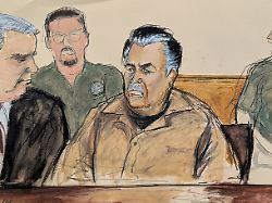 in this courtroom sketch ismael zambada garcia el mayo center is seated beside his defense attorney frank perez left in federal court in the brooklyn borough of new york friday sept 13 2024