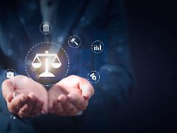 lawyer with law related icons copy space