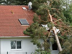 nach einem sturm sollte ein stark beschaedigtes wohngebaeude erst nach freigabe durch fachleute wieder betreten werden
