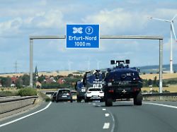 police water cannons drive on a road near erfurt nord germany july 3 2026 one day before the start of a far right alternative for germany afd party congress on the weekend july 4 and 5 2026 1