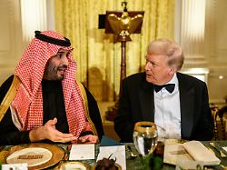 president donald trump hosts a dinner for crown prince and prime minister mohammed bin salman al saud of saudi arabia tuesday november 18 2025 in the east room of the white house