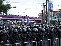 riot police line up outside estadio azteca as members of search collectives protest ahead of a 2026 fifa world cup match between the czech republic and mexico in mexico city mexico june 24 2026