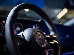 the steering wheel of the new electric mercedes benz c model is seen during the opening of the expanded factory in kecskemet hungary july 13 2026