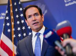 u s secretary of state marco rubio speaks with members of the media before departing for bahrain international airport after his visit to the middle east in manama bahrain thursday june 25 2026