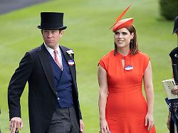 21 06 2025 ascot united kingdom princess eugenie and her husband jack brooksbank in the parade ring on the final day of royal ascot united kingdom