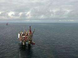 aerial view of the gullfaks c oil platform which will receive power from the hywind tampen floating offshore wind farm north sea august 23 2023