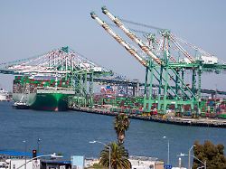 april 17 2026 los angeles california usa cargo containers sit stacked at the port of los angeles on april 17 2026