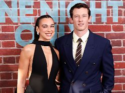 dua lipa and callum turner arrive on the red carpet at the one night only new york premiere at sva theater on monday august 3 2026 in new york city
