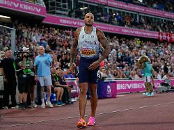 italy s lamont marcell jacobs leaves the track after the men s 100 meters final at the european athletics championships in birmingham england tuesday aug 11 2026