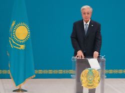 kazakh president kassym jomart tokayev casts his ballot at a polling station during a snap parliamentary election in astana kazakhstan august 23 2026