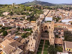 new church of son servera asaesgla sia nova a unfinished church in the neo gothic style village of son servera seen from the air mallorca balearic islands spain